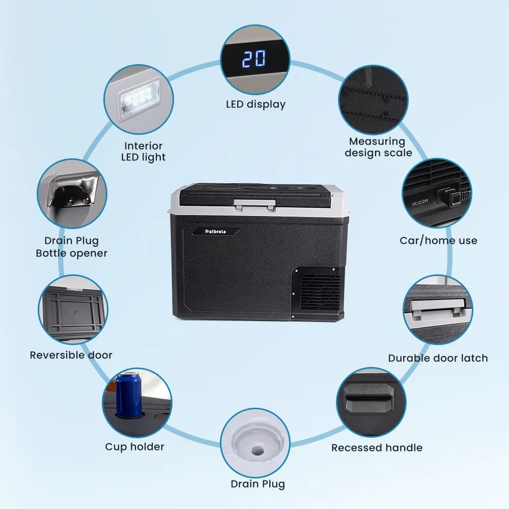 Portable 40L 12V/24V AC 110-220V APP Control Compressor Low Power LED Display Camping Outdoor Dual Zone Car Refrigerator