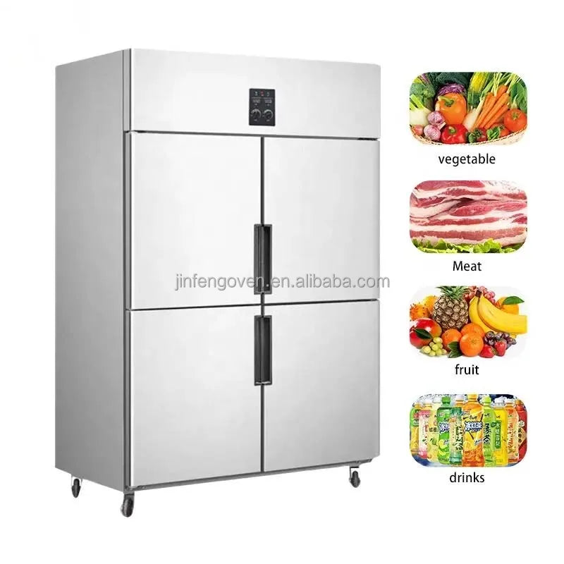 Commercial Four Door Vertical Freezer Stainless Steel Air Cooling Energy Efficient Double-Temperature