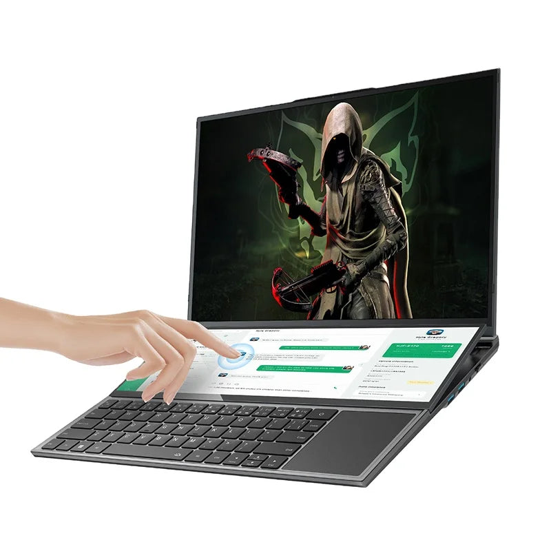 Topton 16 Inch IPS + 14'' Touch Dual Screen Gaming Laptop I7 9750H Max 64GB 4TB Slim Gamer Notebook Office Design Computer PC