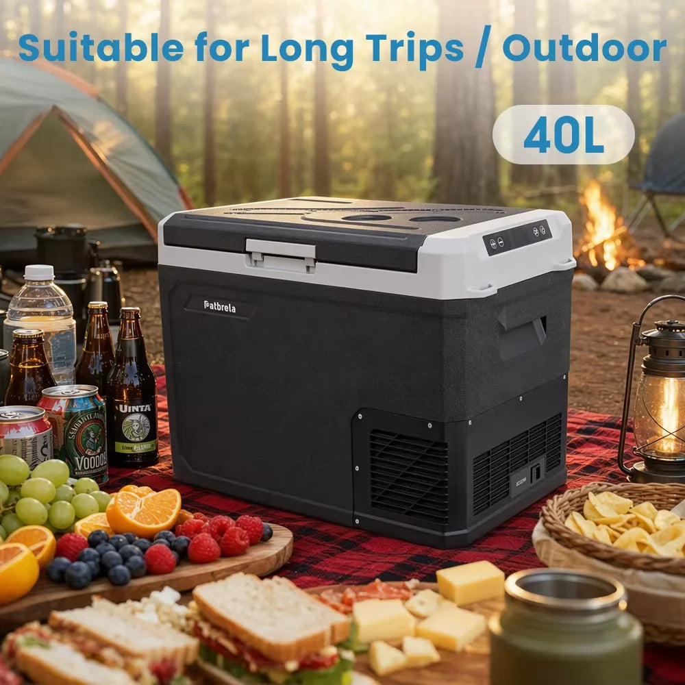 Portable 40L 12V/24V AC 110-220V APP Control Compressor Low Power LED Display Camping Outdoor Dual Zone Car Refrigerator