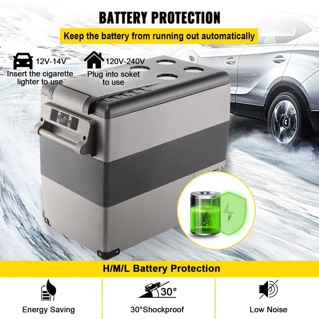 58 Qt Dual Zone Portable Freezer 12 Volt Car Refrigerator with Cooler Compressor 110-240V DC for 24-Hour Use