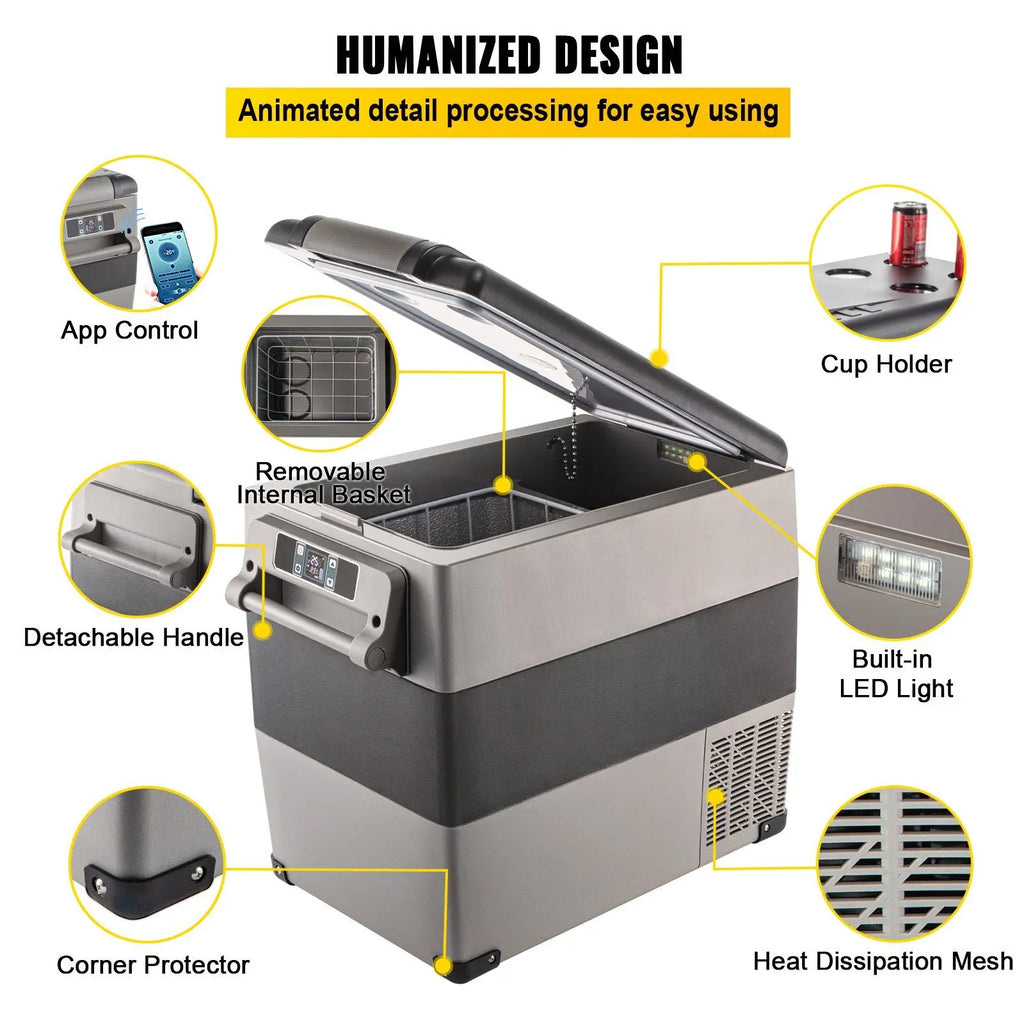 58 Qt Dual Zone Portable Freezer 12 Volt Car Refrigerator with Cooler Compressor 110-240V DC for 24-Hour Use