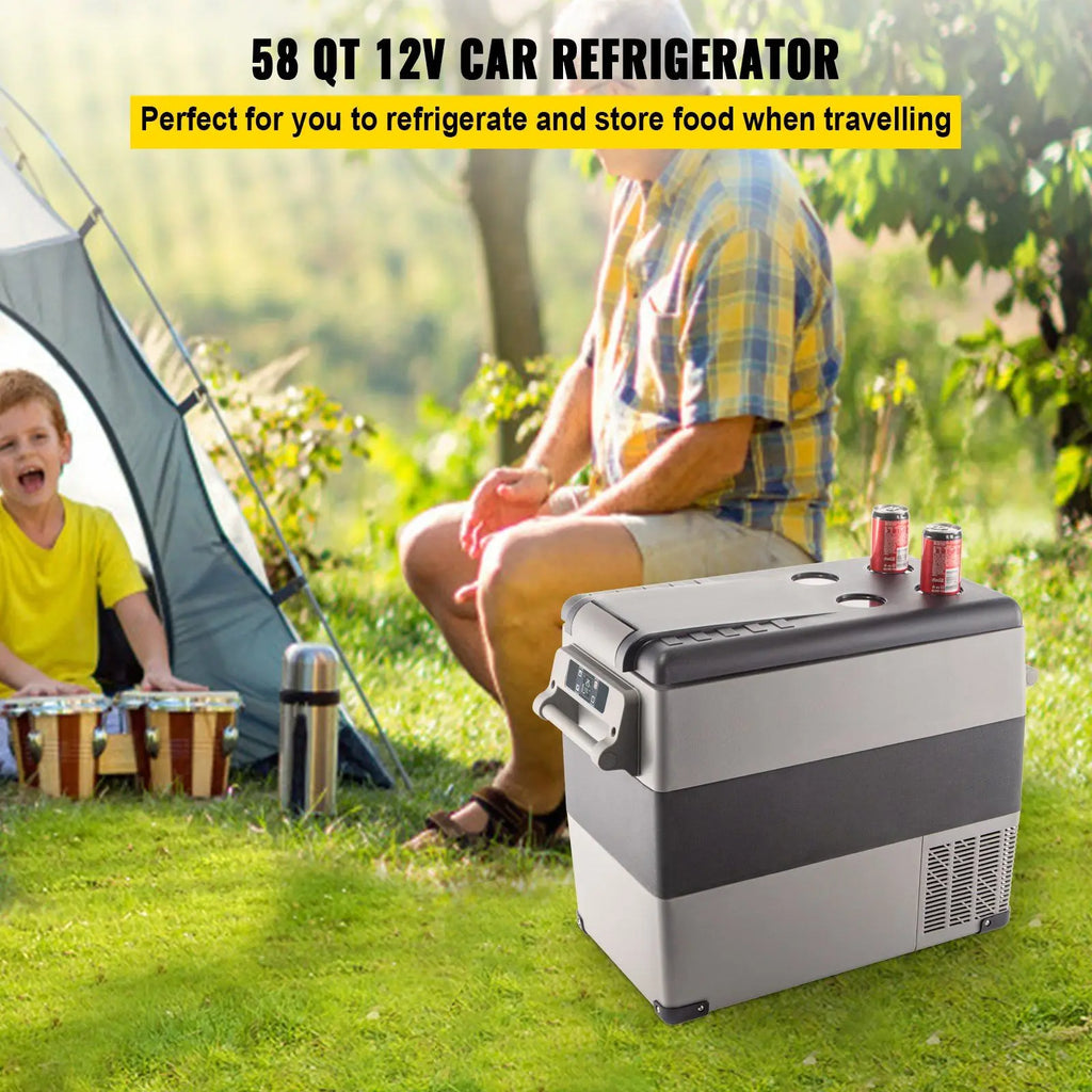58 Qt Dual Zone Portable Freezer 12 Volt Car Refrigerator with Cooler Compressor 110-240V DC for 24-Hour Use