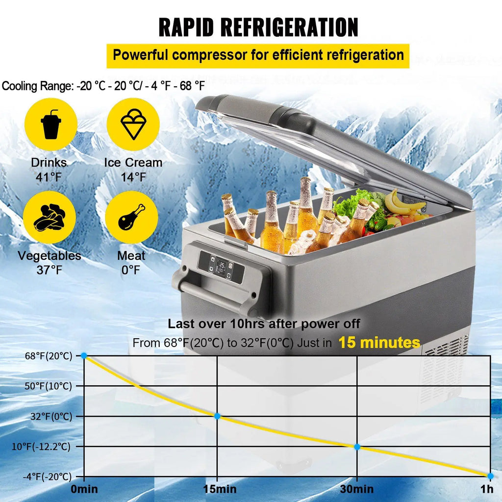 58 Qt Dual Zone Portable Freezer 12 Volt Car Refrigerator with Cooler Compressor 110-240V DC for 24-Hour Use